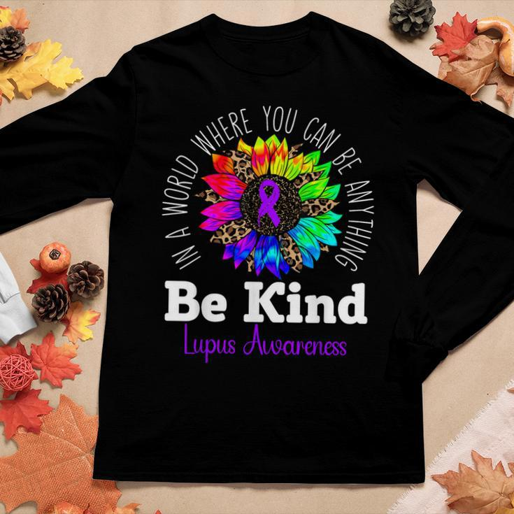 Be Kind Purple Ribbon Sunflower Lupus Awareness Women Long Sleeve T-shirt Unique Gifts
