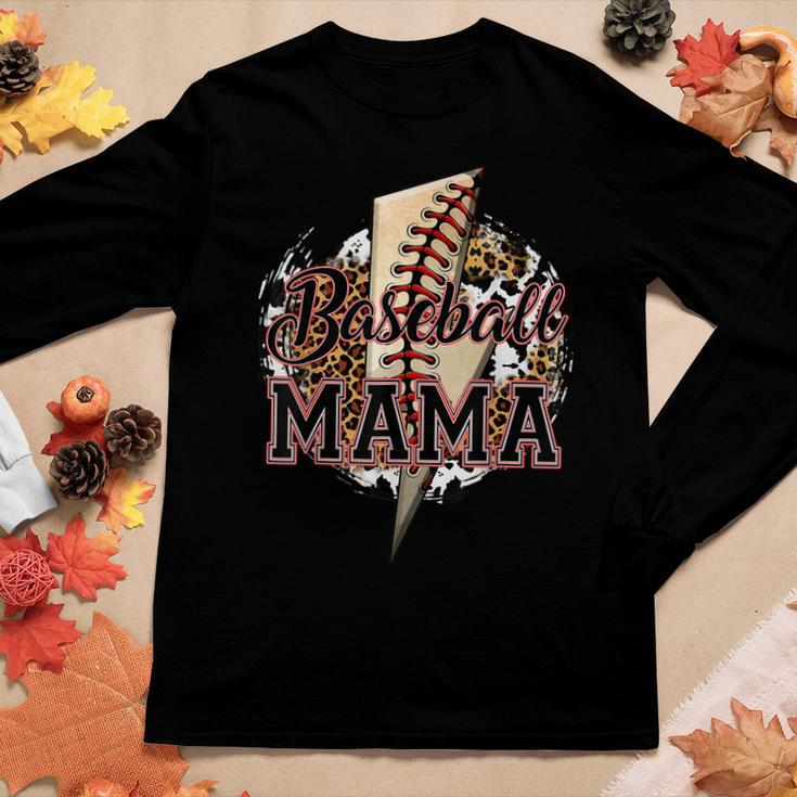 Leopard Baseball Mama Lightning Bolt Sport Mom Mothers Day Women Graphic Long Sleeve T-shirt Personalized Gifts
