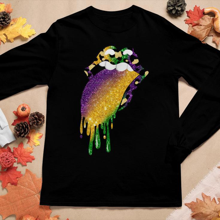 Leopard Lip With Tongue Out Women Love Mardi Gras Parade Women Long Sleeve T-shirt Unique Gifts