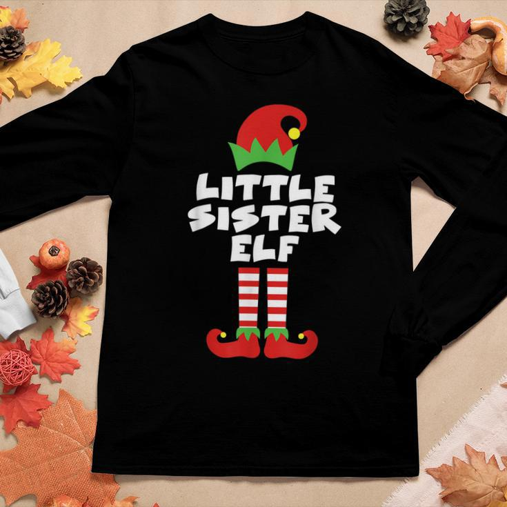 Little Sister Elf Matching Family Christmas Adorable Costume Women Long Sleeve T-shirt Unique Gifts