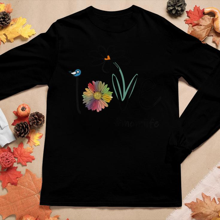 Love Mom Life - Art Flower Bird Tshirt For Women Long Sleeve T-shirt Unique Gifts