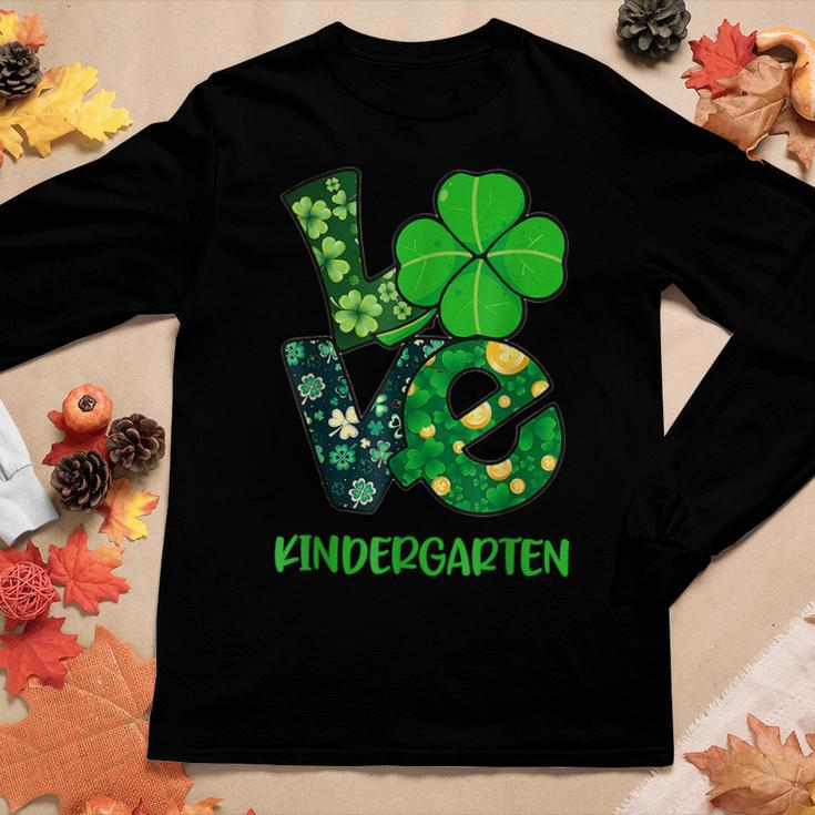 Love Shamrock Kindergarten St Patricks Day Teacher Student Women Graphic Long Sleeve T-shirt Funny Gifts