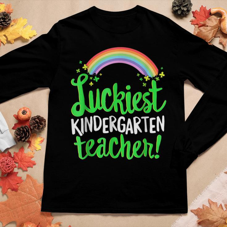 Luckiest Kindergarten Teacher St Patricks Day Women Graphic Long Sleeve T-shirt Funny Gifts