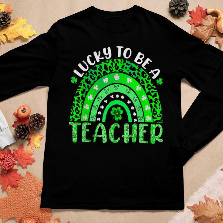 Lucky To Be A Teacher Rainbow Teacher St Patricks Day Women Graphic Long Sleeve T-shirt Funny Gifts