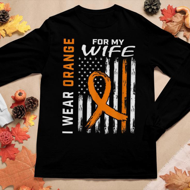 Mens I Wear Orange For My Wife Multiple Sclerosis Awareness Flag Women Graphic Long Sleeve T-shirt Funny Gifts