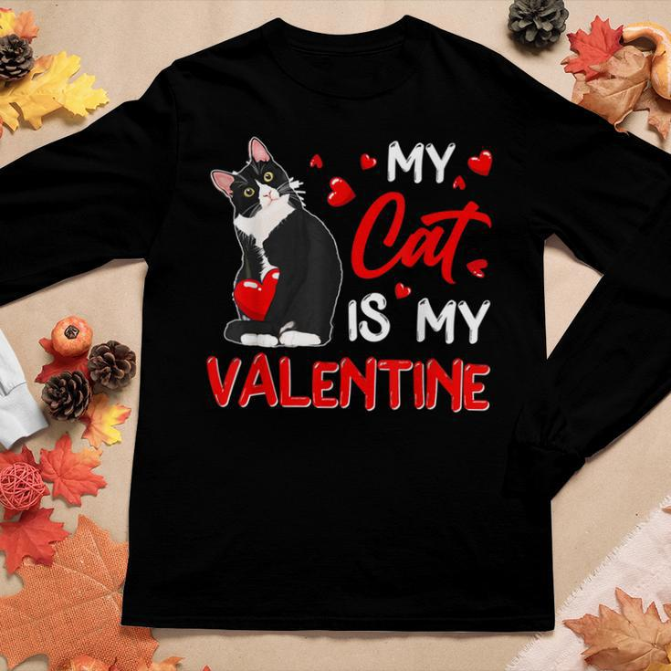 My Cat Is My Valentine Cute Valentines Day Cat Dad Cat Mom Women Graphic Long Sleeve T-shirt Funny Gifts
