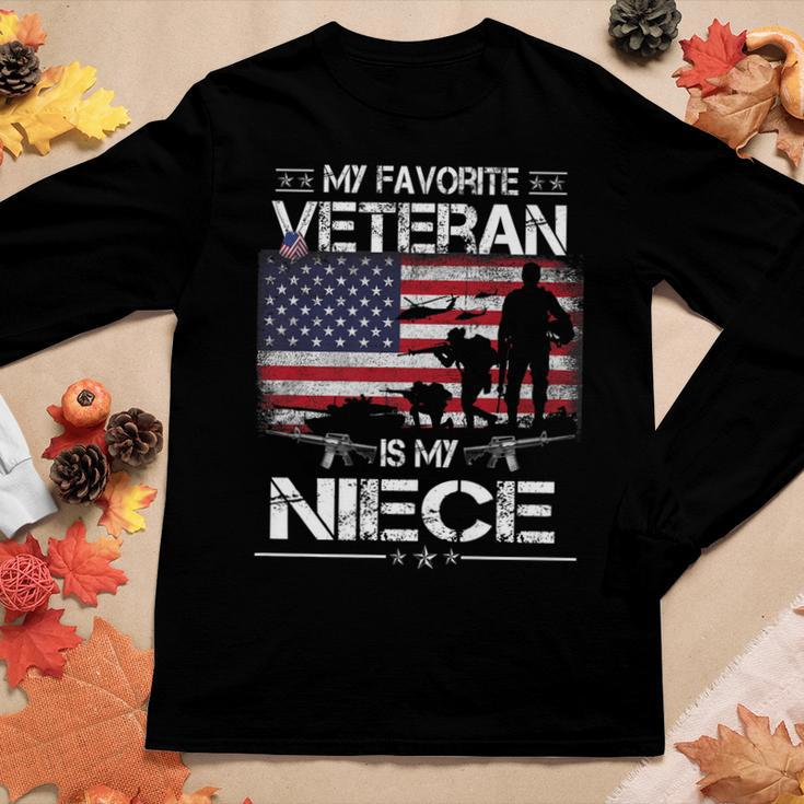 My Favorite Veteran Is My Niece - Flag Mother Veterans Day Women Graphic Long Sleeve T-shirt Funny Gifts