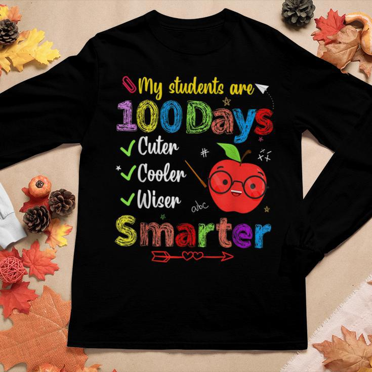 My Students Are 100 Days Smarter Cuter Cooler Wiser Teachers Women Graphic Long Sleeve T-shirt Funny Gifts