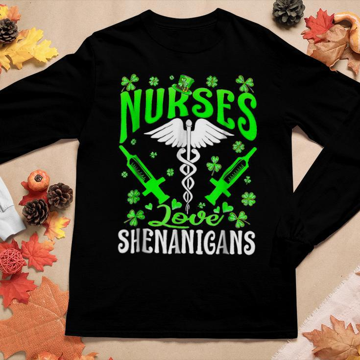 Nurses Love Shenanigans Funny St Patricks Day Nursing Women Graphic Long Sleeve T-shirt Funny Gifts
