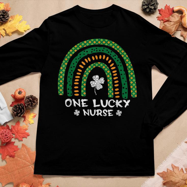 One Lucky Nurse Rainbow Shamrock Scrub St Patricks Day Women Graphic Long Sleeve T-shirt Funny Gifts