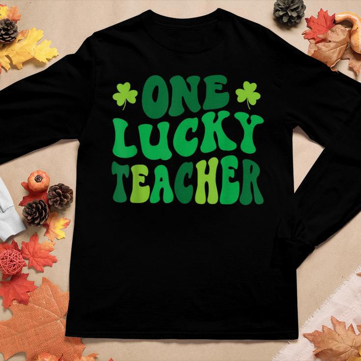 One Lucky Teacher Retro Vintage St Patricks Day Women Graphic Long Sleeve T-shirt Funny Gifts