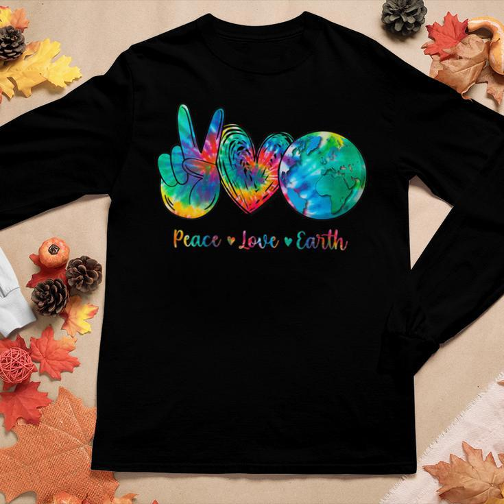 Womens Peace Love Earth Day Tie Dye Hippie Women Long Sleeve T-shirt Unique Gifts