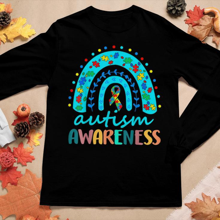 Puzzle Rainbow In April We Wear Blue Autism Awareness Month Women Long Sleeve T-shirt Unique Gifts