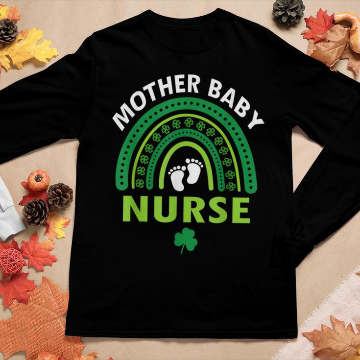 Rainbow Postpartum Mother Baby Nurse St Patricks Day Women Graphic Long Sleeve T-shirt Personalized Gifts