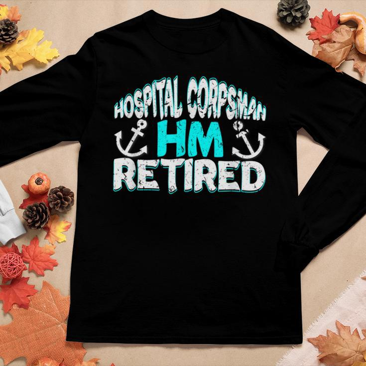 Retired Navy Hospital Corpsman Retirement Gift Military Women Graphic Long Sleeve T-shirt Funny Gifts