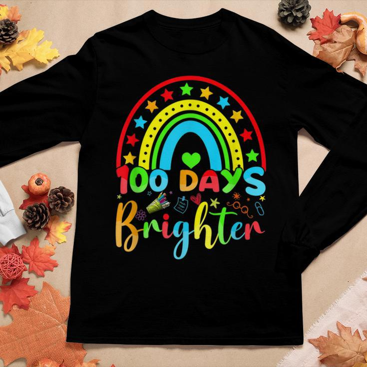 Retro 100 Days Of Brighter Teacher 100 Days Smarter Women Graphic Long Sleeve T-shirt Funny Gifts