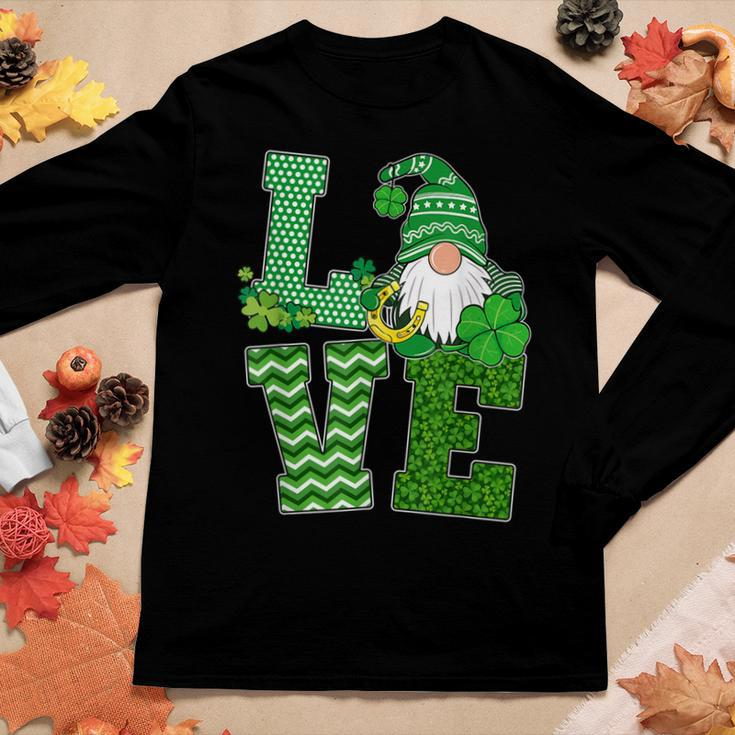 St Patricks Day Love Gnomes Shamrock Horseshoe Irish Gnome Women Graphic Long Sleeve T-shirt Personalized Gifts