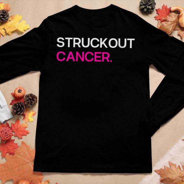 Womens Struckout Cancer Baseball Pink Cancer Support Awareness Women Long Sleeve T-shirt Unique Gifts