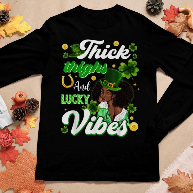 Thick Thighs Lucky Vibes St Patricks Day Melanin Black Women Women Long Sleeve T-shirt Unique Gifts