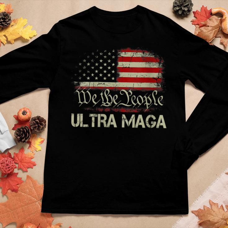 Womens Ultra Maga Anti Biden Us Flag Pro Trump Trendy Women Long Sleeve T-shirt Unique Gifts