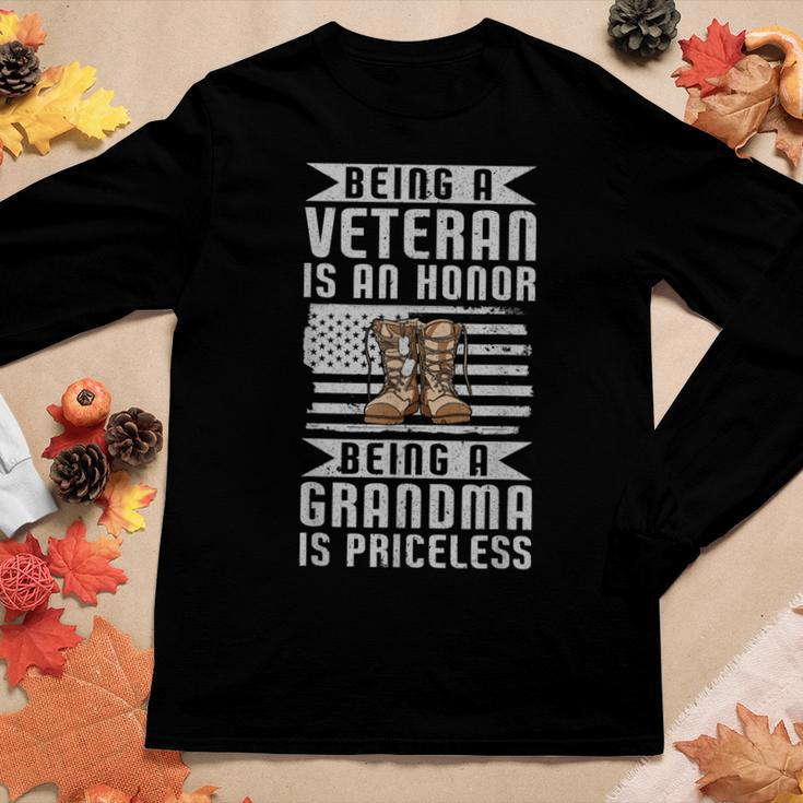 Veteran Honor Grandma Priceless American Veteran Grandma Women Graphic Long Sleeve T-shirt Funny Gifts