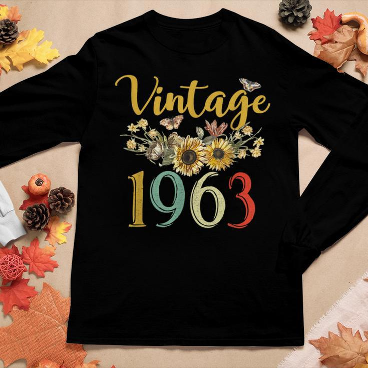 Vintage 1963 Sunflower 60Th Birthday Awesome Since 1963 Women Graphic Long Sleeve T-shirt Funny Gifts