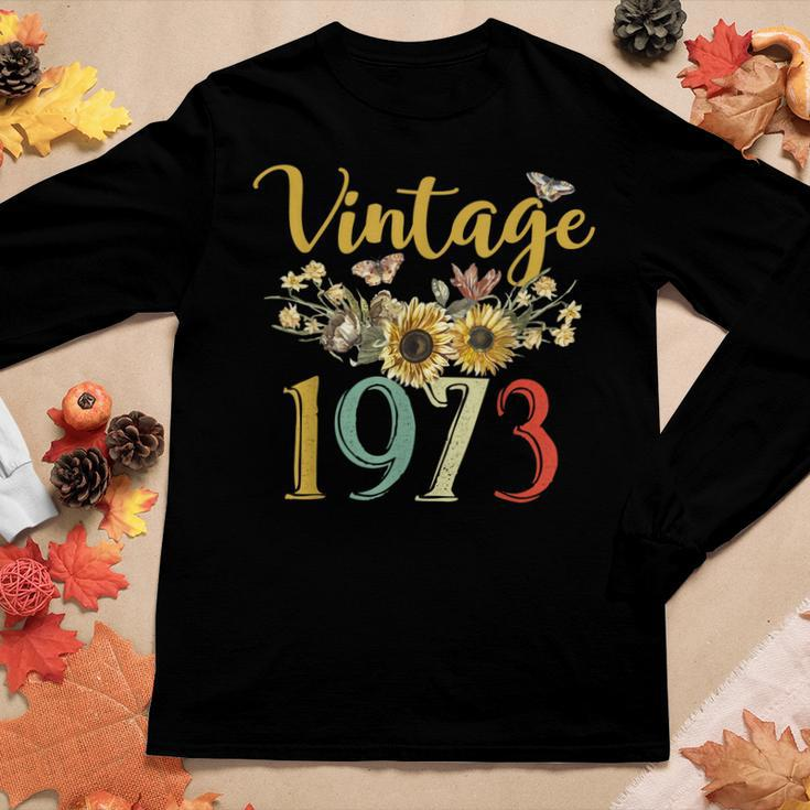 Vintage 1973 Sunflower 50Th Birthday Awesome Since 1973 Women Graphic Long Sleeve T-shirt Funny Gifts