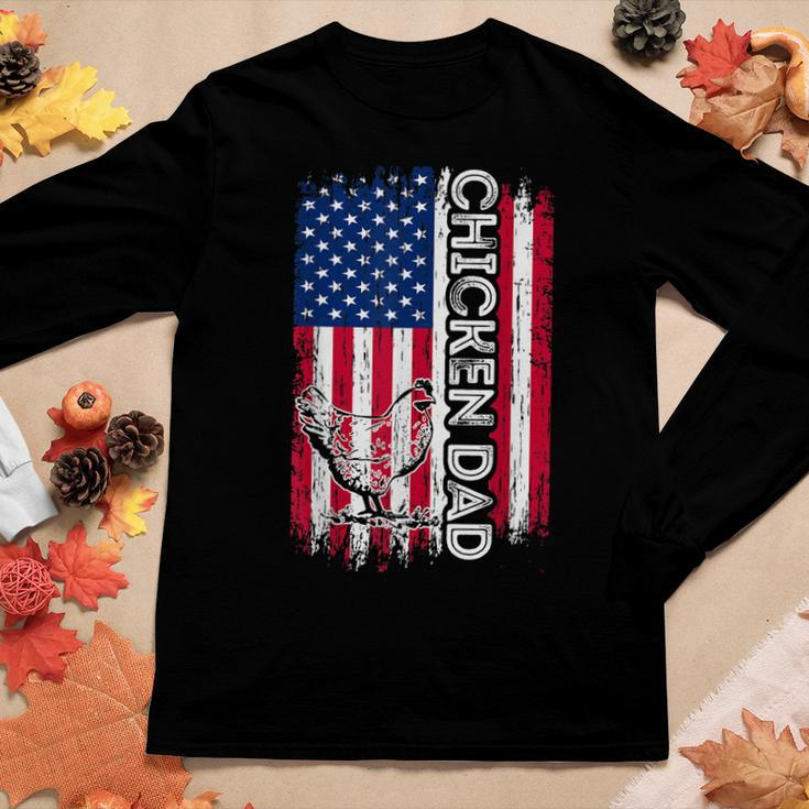 Vintage American Flag Chicken Dad Daddy Men Gift Women Graphic Long Sleeve T-shirt Funny Gifts