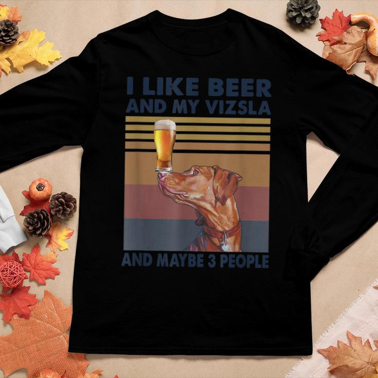 Vintage I Like Beer And My Vizsla And Maybe 3 People Women Graphic Long Sleeve T-shirt Funny Gifts