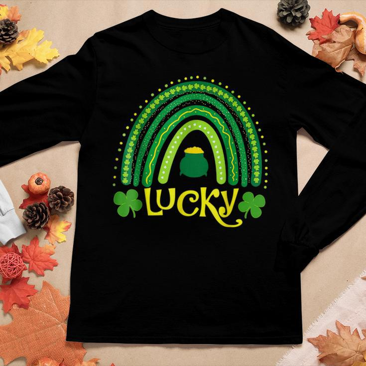 Vintage Lucky Green Irish Shamrock Rainbow St Patricks Day Women Graphic Long Sleeve T-shirt Personalized Gifts