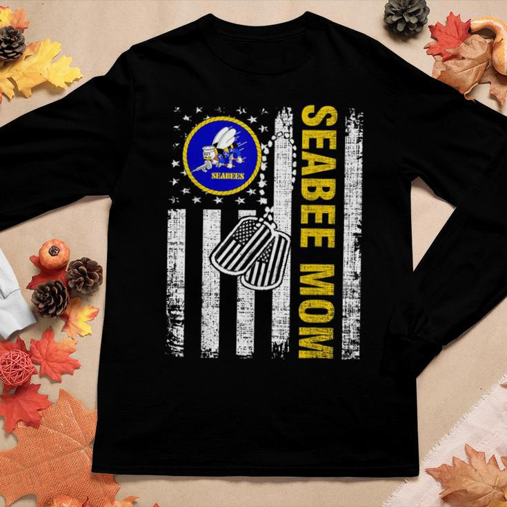 Vintage Seabee Mom American Flag Cool Veteran Day Women Long Sleeve T-shirt Unique Gifts