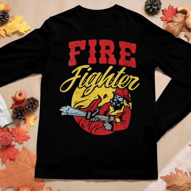 Womens Fire Fighter With Water Hose Fighting The Fire Gift Women Graphic Long Sleeve T-shirt Funny Gifts