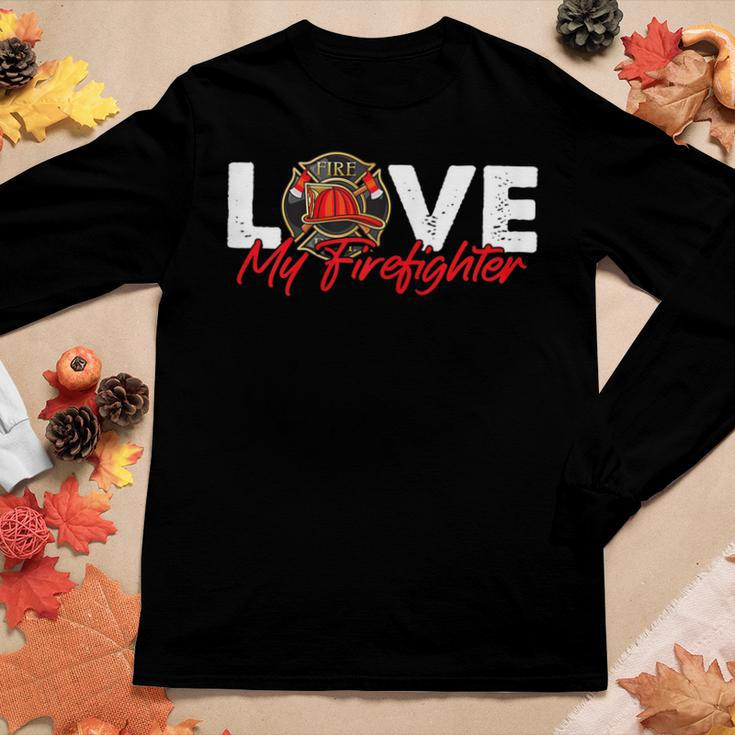 Womens Firefighter Wife Fire Department - Love My Firefighter Women Graphic Long Sleeve T-shirt Funny Gifts
