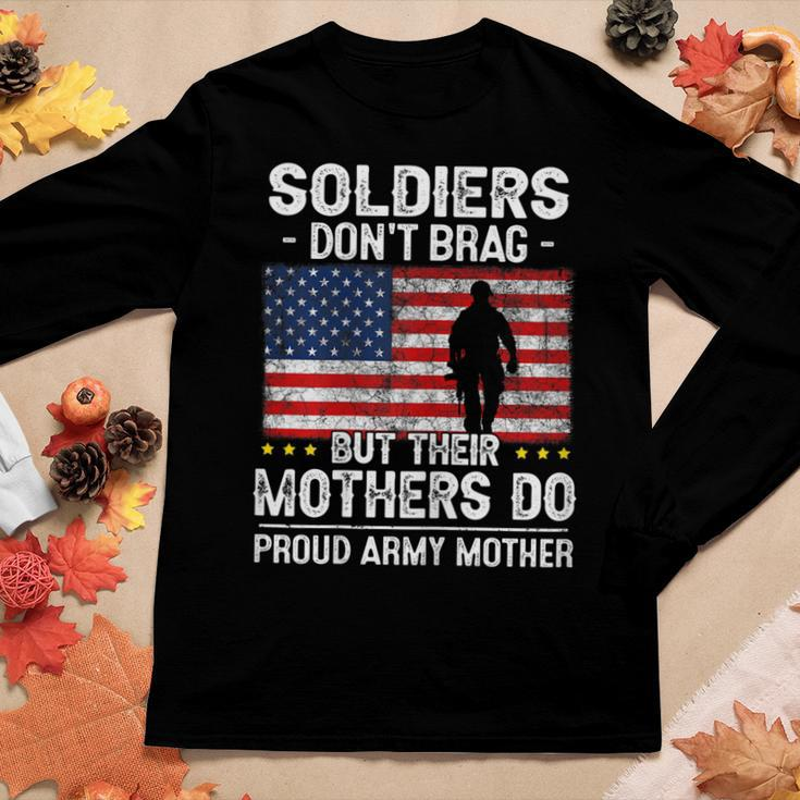 Womens Funny Soldiers Dont Brag Proud Army Mother Mom Military Son Women Graphic Long Sleeve T-shirt Funny Gifts