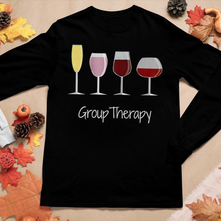 Womens Funny Womens Wine Drinking - Group Therapy Women Graphic Long Sleeve T-shirt Funny Gifts