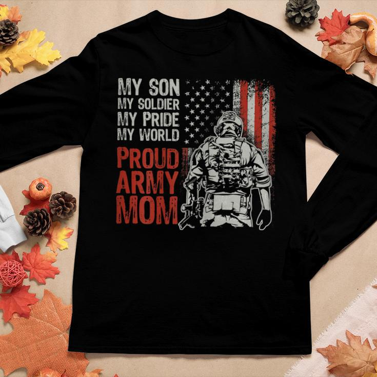 Womens My Son My Soldier Hero Proud Army Mom Us Military Mother Women Graphic Long Sleeve T-shirt Funny Gifts
