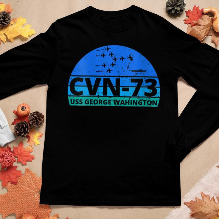 Womens Ocean Blue Navy Aircraft Carrier Uss George Washington Women Graphic Long Sleeve T-shirt Funny Gifts