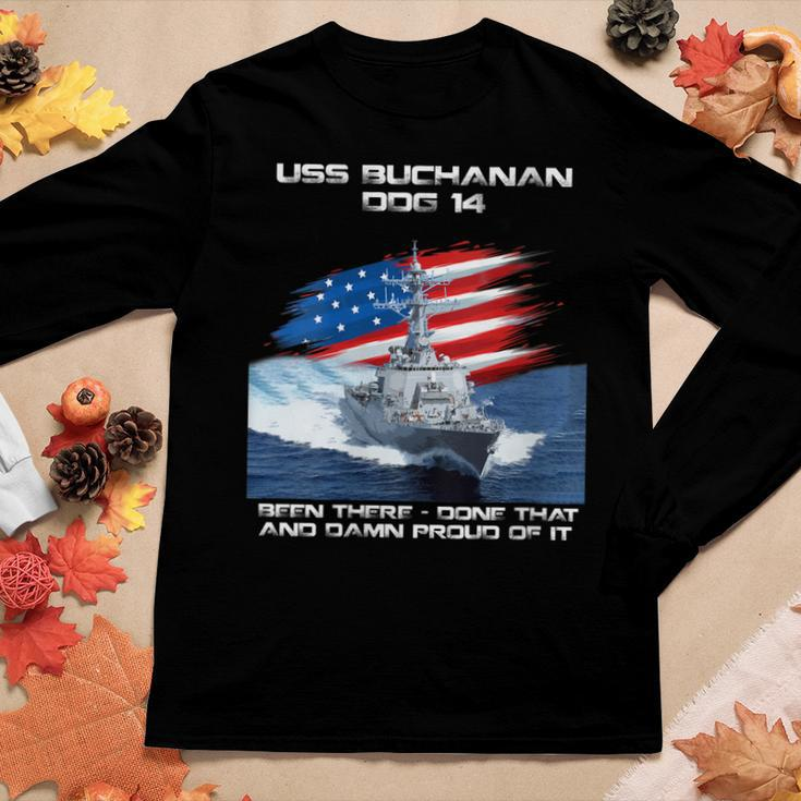 Womens Uss Buchanan Ddg-14 Destroyer Ship Usa Flag Veteran Day Xmas Women Graphic Long Sleeve T-shirt Funny Gifts
