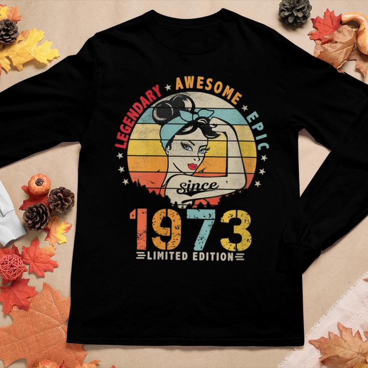 Womens Vintage Legendary Awesome Epic Since 1973 Retro Birthday Women Graphic Long Sleeve T-shirt Funny Gifts