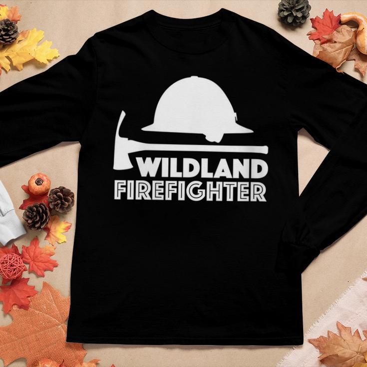 Womens Wild Land Rural Fire Fighters Forest Ladder-Man Helmet Ax Women Graphic Long Sleeve T-shirt Funny Gifts