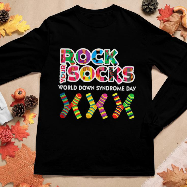 Womens World Down Syndrome Day Rock Your Socks Awareness Women Graphic Long Sleeve T-shirt Funny Gifts