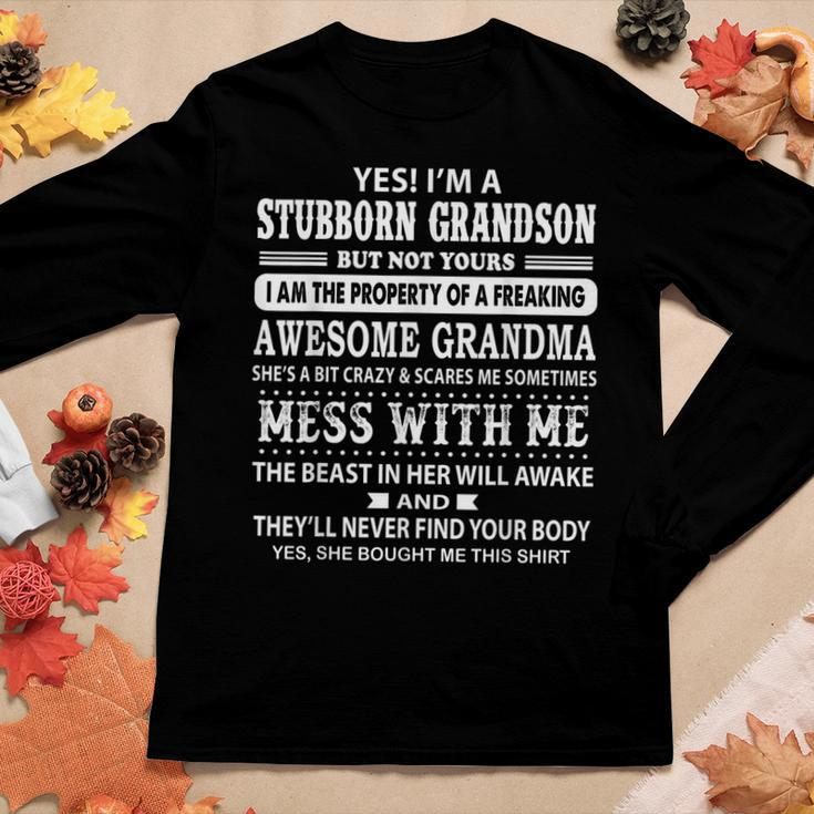 Yes Im A Stubborn Grandson But Not Yours Awesome Grandma Women Long Sleeve T-shirt Unique Gifts