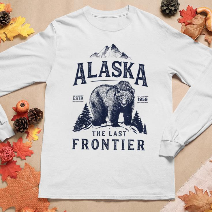 AlaskaThe Last Frontier Bear Home Men Women Gifts Women Graphic Long Sleeve T-shirt Funny Gifts