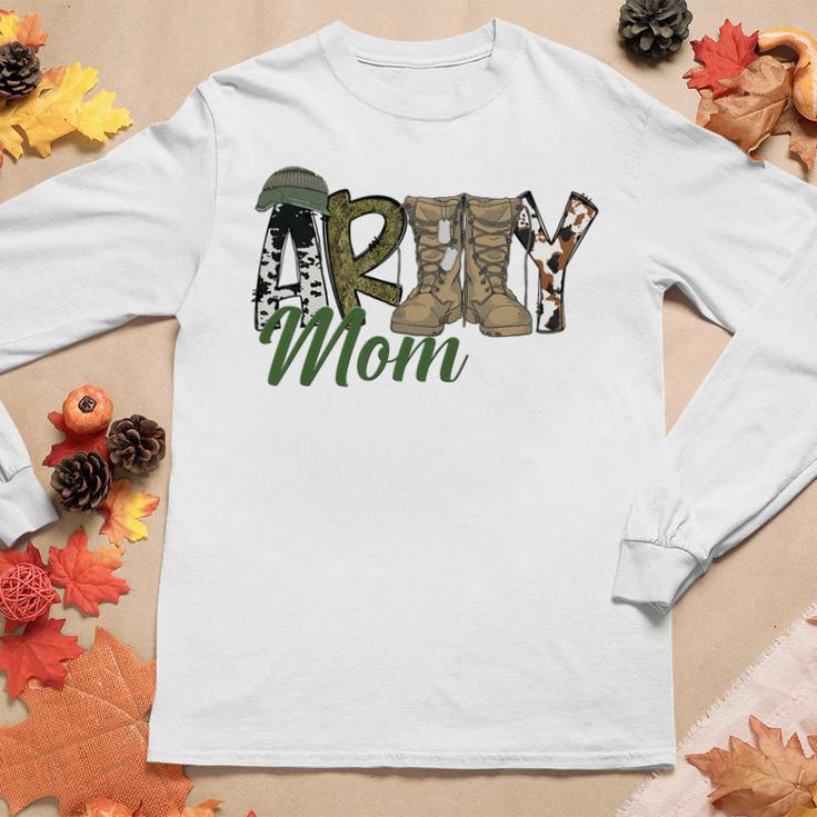 Army Mom Western Army Boots Cowhide Mom Gift Veterans Day Women Graphic Long Sleeve T-shirt Funny Gifts