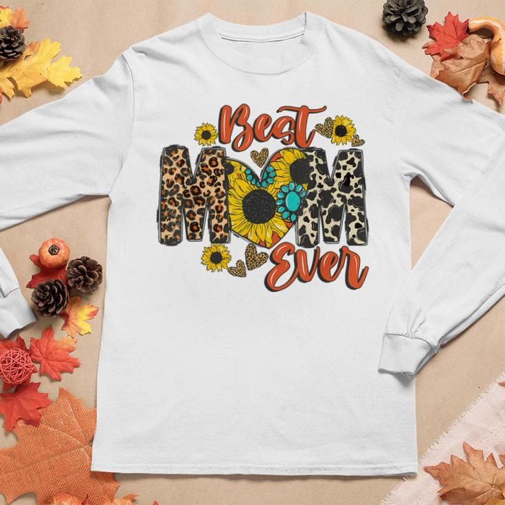 Womens Best Mom Ever Sunflower Leopard Happy Women Long Sleeve T-shirt Unique Gifts