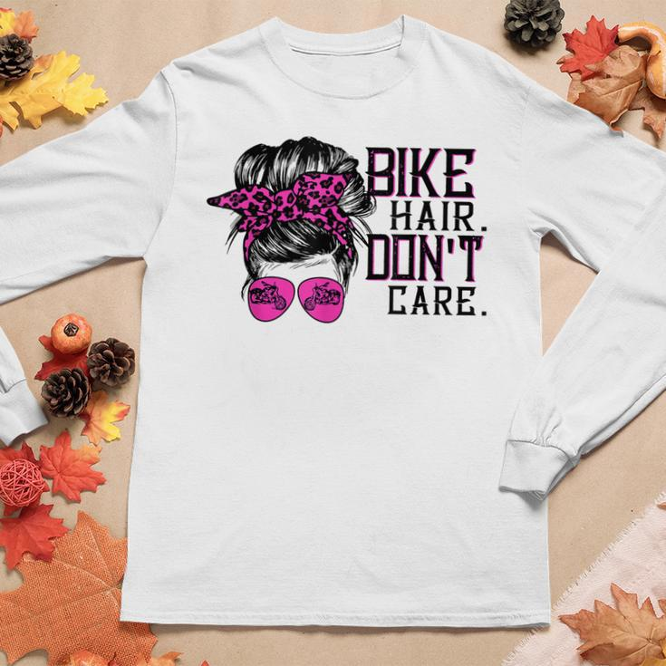 Bike Hair Dont Care Messy Bun Girl Biker Messy Bun Mom Women Long Sleeve T-shirt Unique Gifts