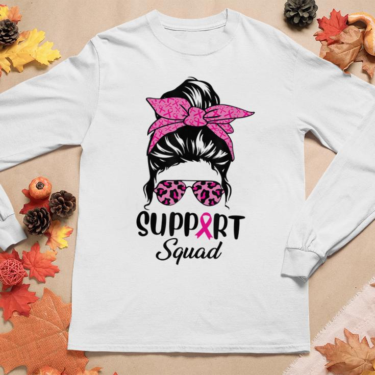 Breast Cancer Awareness Women Messy Bun Support Squad Women Long Sleeve T-shirt Unique Gifts