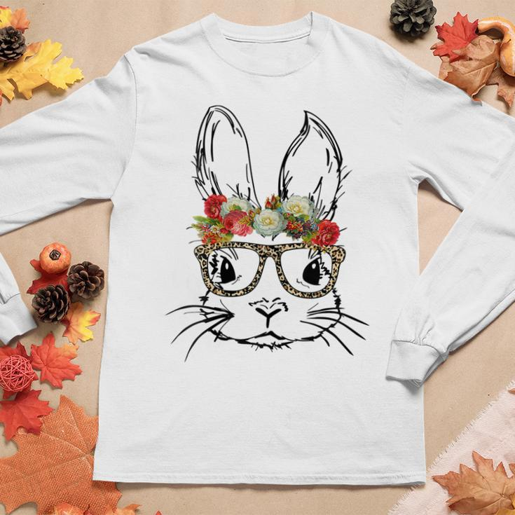 Cute Mom N Girls Easter Bunny With Glasses Leopard Print Women Long Sleeve T-shirt Unique Gifts