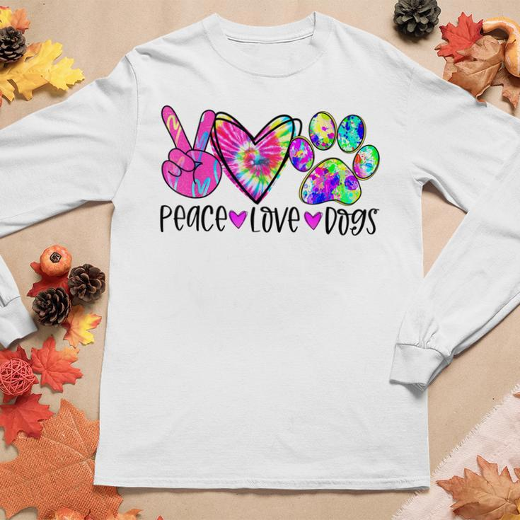 Dog Lovers Peace Love Dogs Tie Dye Puppy Paw Dog Mom Women Long Sleeve T-shirt Unique Gifts