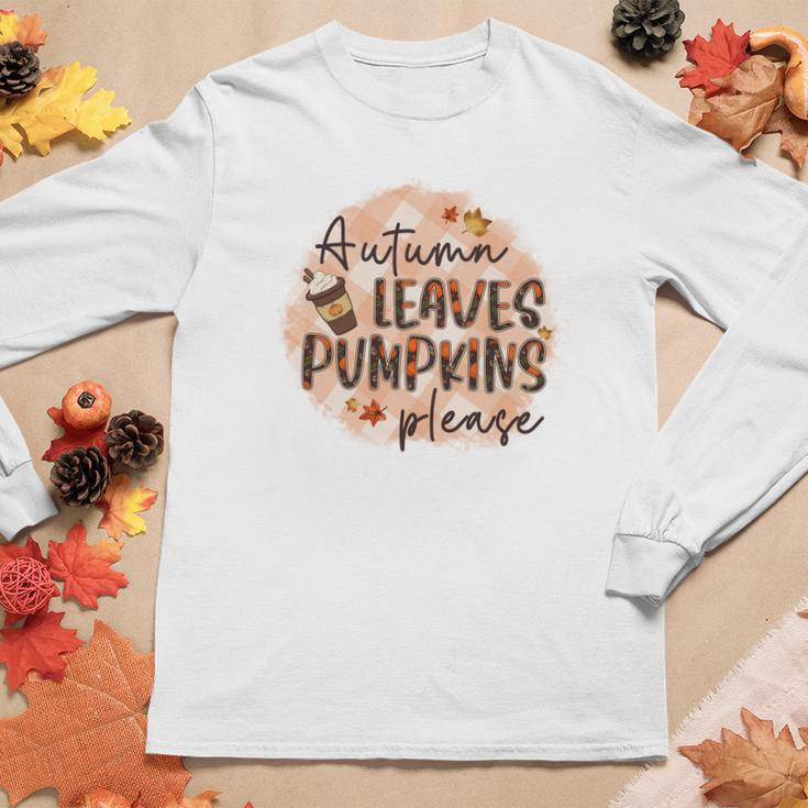 Fall Autumn Leaves And Pumpkin Please Thanksgiving Gifts Women Graphic Long Sleeve T-shirt Personalized Gifts